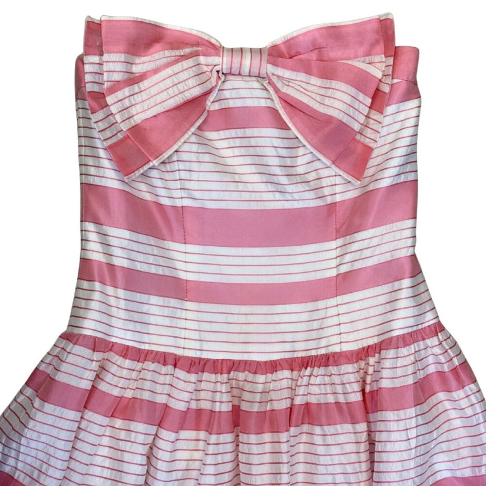 Victor Costa Pink Strapless Dress With Bow Detail 1980s Size 6 Silk Blend - Picture 3 of 5